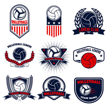 Set of volleyball labels and emblems. Design elements for logo,