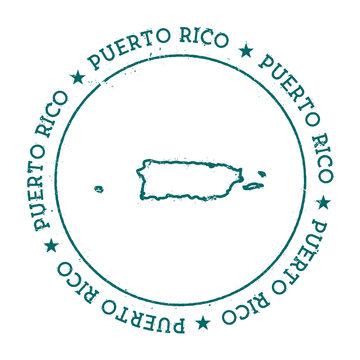 Puerto Rico vector map. Retro vintage insignia with country map. Distressed visa stamp with Puerto Rico text wrapped around a circle and stars. USA state map vector illustration.
