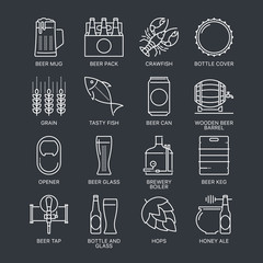 Thin line beer logo concept. Web graphics linear icons set. 
Exclusive outline drink sign vector illustration. Stroke simple mono brew pictogram pack.
