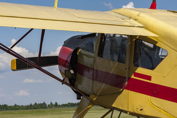 Old agricultural aircraft. Details and cockpit