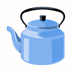 Retro iron kettle color illustration on white background.