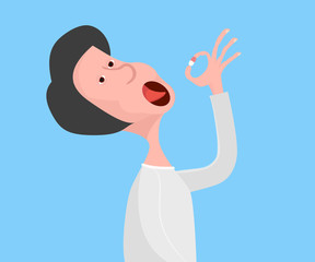 Man taking pill illustration.