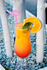Fresh cocktail with orange, with mint and ice. Alcoholic, non-alcoholic drink-beverage