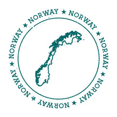 Norway vector map. Retro vintage insignia with country map. Distressed visa stamp with Norway text wrapped around a circle and stars. USA state map vector illustration.