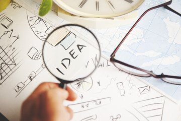 man hand  magnifying