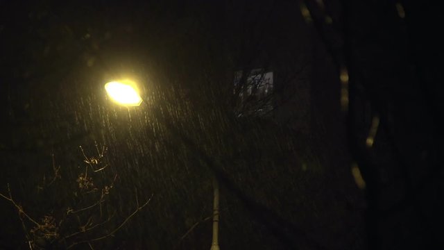 Raining in the city at night. 