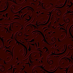Bulk vintage seamless pattern of floral ornament in red and black tones, vector illustration