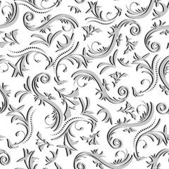 Bulk vintage seamless pattern made of floral ornaments in grey tones on white background, vector illustration