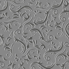 Surround seamless vintage pattern floral abstract ornament in shades of gray, vector illustration