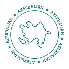 Azerbaijan vector map. Retro vintage insignia with country map. Distressed visa stamp with Azerbaijan text wrapped around a circle and stars. USA state map vector illustration.