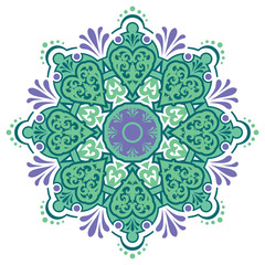 Vector mandala with hearts. Ethnic mandala with colorful ornament. Isolated on white