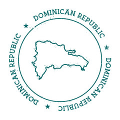 Dominican Republic vector map. Retro vintage insignia with country map. Distressed visa stamp with Dominican Republic text wrapped around a circle and stars. USA state map vector illustration.