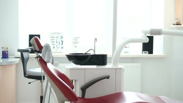 Dental clinic interior design with chair and tools
