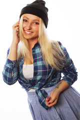 Naklejka premium pretty teen girl with smart phone 