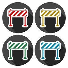Barrier icon, Roadblocks icons set with long shadow