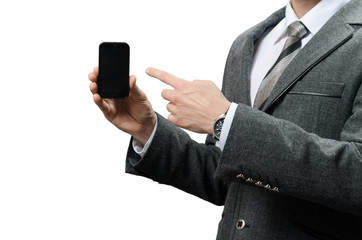 businessman in a suit with gadget