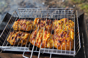 chicken breast grilled on a coals