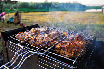 chicken breast grilled on a coals