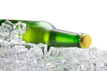 Cold green bottle of beer