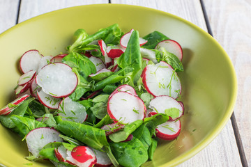 Radish Salad with Dill on a Green Plate