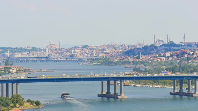 panoramic view of istanbul golden horn bridge and mosque in the background