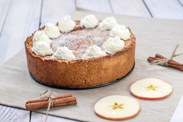 Apple Pie with Whipped Cream with Cinnamon and Apple Slices