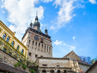 Fototapeta premium Main tower bell of the famous castle in Sighisoara town , Romania