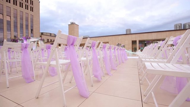 Wedding aisle decor. Outdoors wedding ceremony. Close up