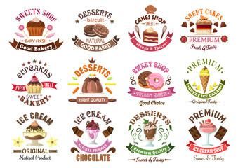 Cakes and ice cream symbols for pastry shop design