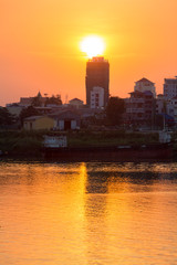 Sunset in Phnom Penh city and the Mekong River, Cambodia