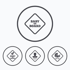 Baby on board icons. Infant caution signs.