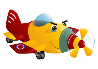 red and yellow commercial plane flying