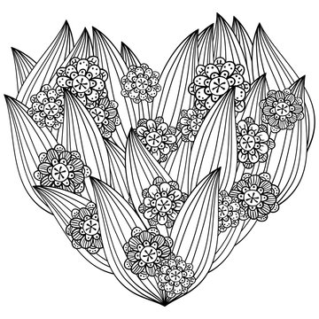 Heart adult coloring book page. Whimsical line art. Zentangle vector illustration.