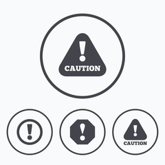 Attention caution signs. Hazard warning icons.