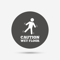Caution wet floor icon. Human falling symbol.