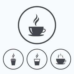 Coffee cup icon. Hot drinks glasses symbols.