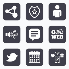 Human person and share icons. Speech bubble.