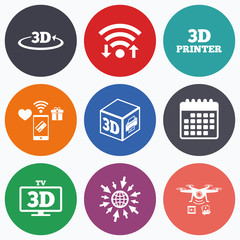 Fototapeta premium 3d technology icons. Printer, rotation arrow.