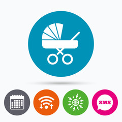 Fototapeta na wymiar Baby pram stroller sign icon. Baby buggy symbol.