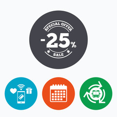 25 percent discount sign icon. Sale symbol.