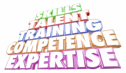 Skills Training Experience Expertise Words 3d Illustration