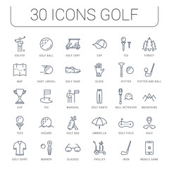 Set Vector Flat Line Icons Golf