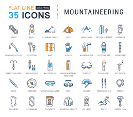 Set Vector Flat Line Icons Mountaineering