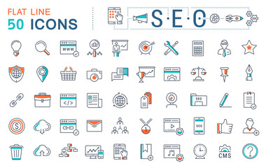 Set Vector Flat Line Icons SEO