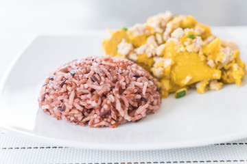 Pumpkin fried egg with berry rice