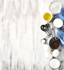 Baking background with ingredients for chocolate cake