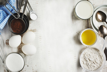 Baking background with ingredients for chocolate cake