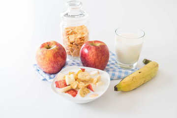 Naklejka na ściany i meble milk, apple, banana and cornflakes