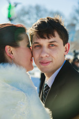 bride and groom in winter park