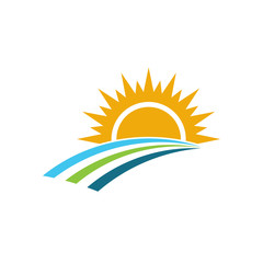 Fototapeta na wymiar Sunrise and field logo design. Vector graphic design